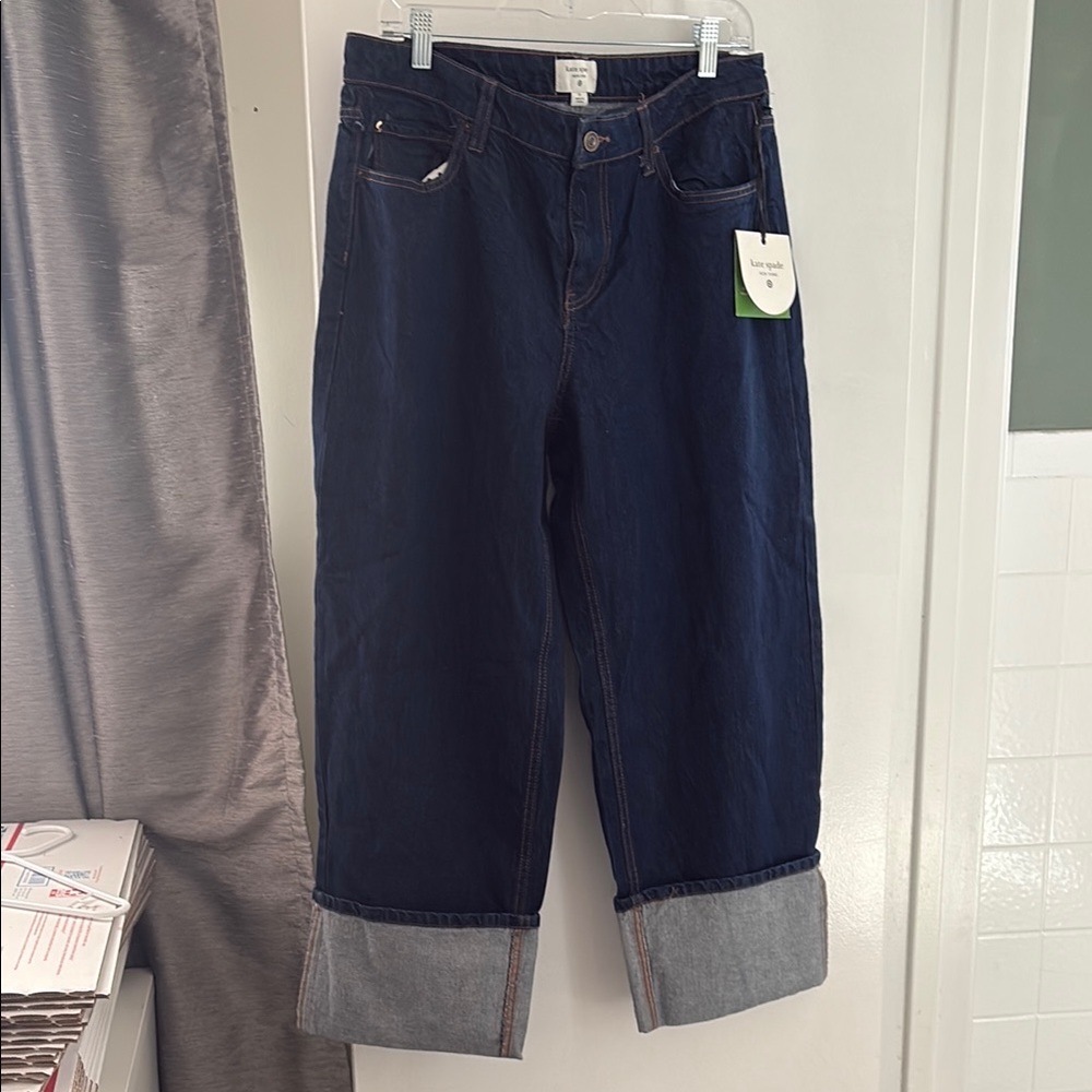 Kate Spade Blue Ankle Cropped Jeans with Cuffed Hem